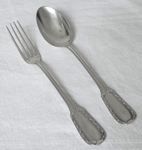 Puiforcat : antique French sterling silver flatware, Louis XVI style Suffren pattern - 76 Pcs