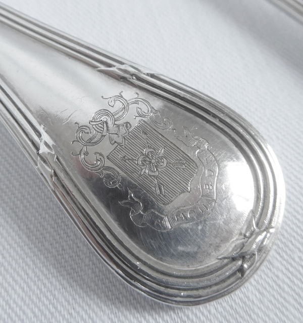 Puiforcat : sterling silver Louis XVI style fish flatware for 12 - 24 pieces - coat of arms