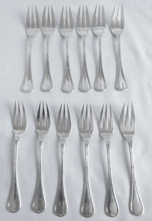 Puiforcat : sterling silver Louis XVI style fish flatware for 12 - 24 pieces - coat of arms