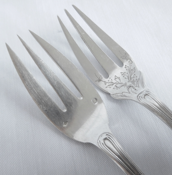 Puiforcat : sterling silver Louis XVI style fish flatware for 12 - 24 pieces - coat of arms