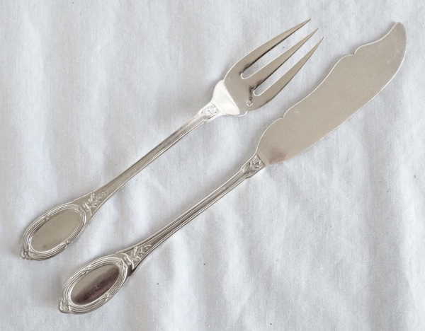 Louis XVI style sterling silver fish flatware for 12 : 24 pieces - silversmith Henin & Cie