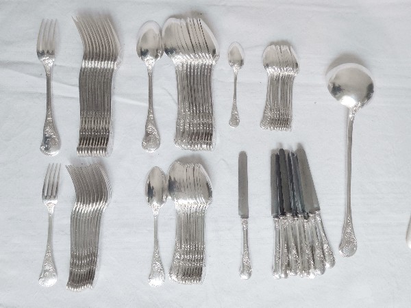 Antique French sterling silver flatware - 72pcs - Rococo style, Pierre Queille, circa 1840