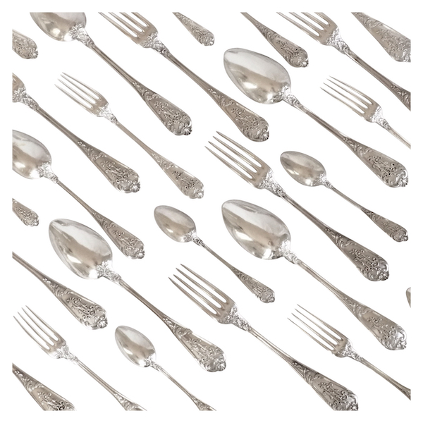 Henri Soufflot : Louis XV style sterling silver flatware for 12 - late 19th century