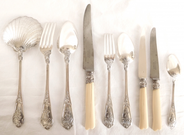 Henri Soufflot : Louis XV style sterling silver flatware for 12 - late 19th century