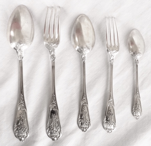 Henri Soufflot : Louis XV style sterling silver flatware for 12 - late 19th century