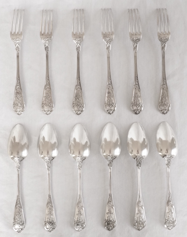 Henri Soufflot : Louis XV style sterling silver flatware for 12 - late 19th century