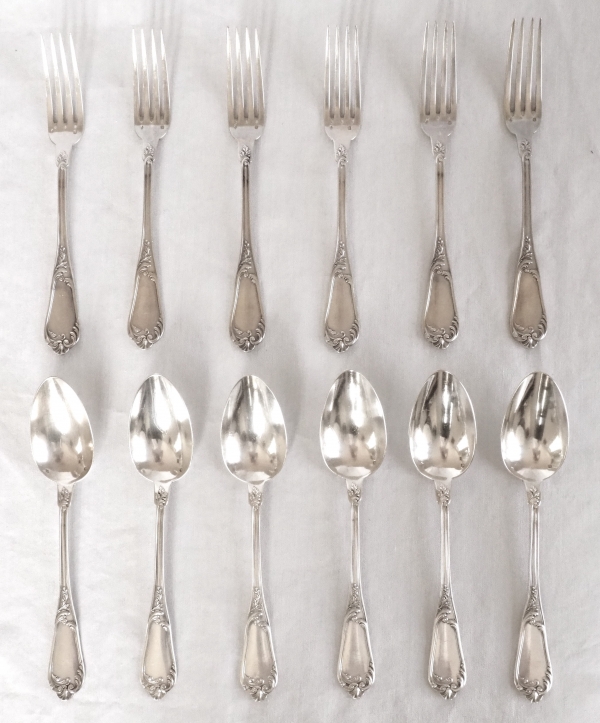 Henri Soufflot : Louis XV style sterling silver flatware for 12 - late 19th century