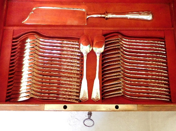 Odiot : antique French sterling silver / vermeil flatware, 110pcs, set for 18 guests