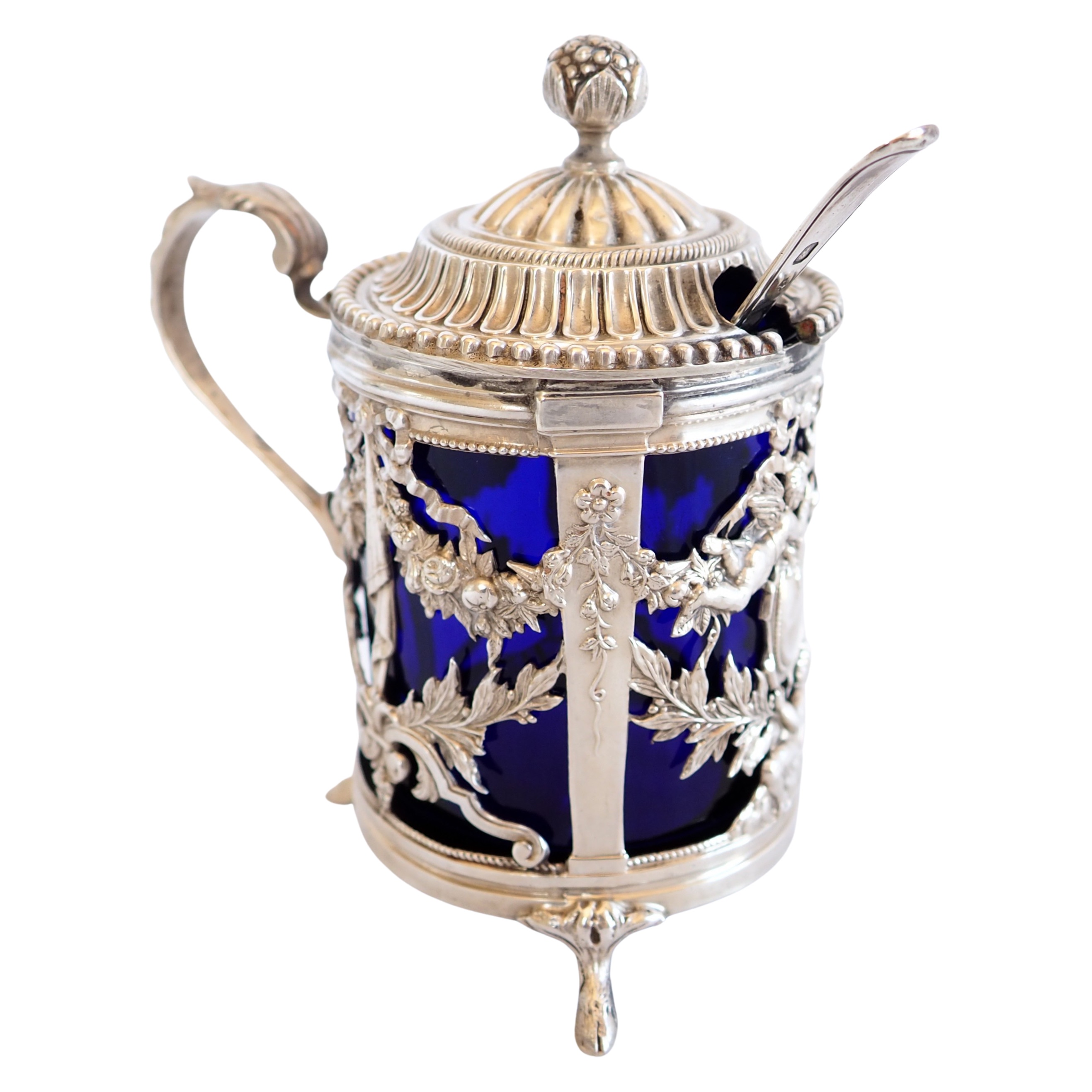 Sterling silver and Baccarat crystal mustard pot, late 19th century