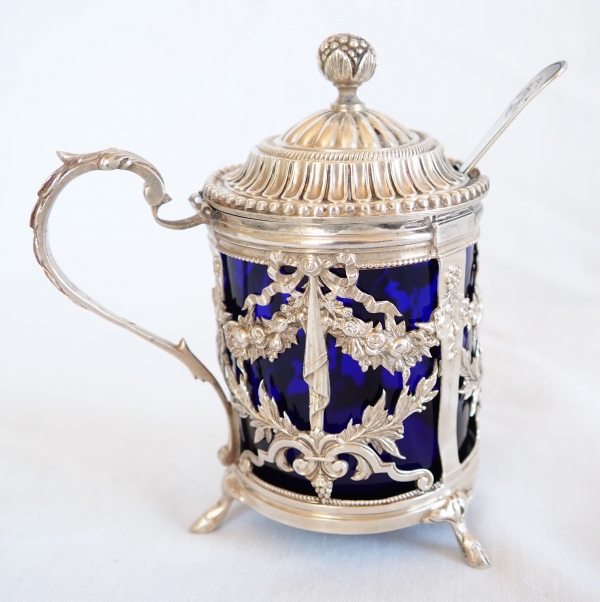 Sterling silver and Baccarat crystal mustard pot, late 19th century