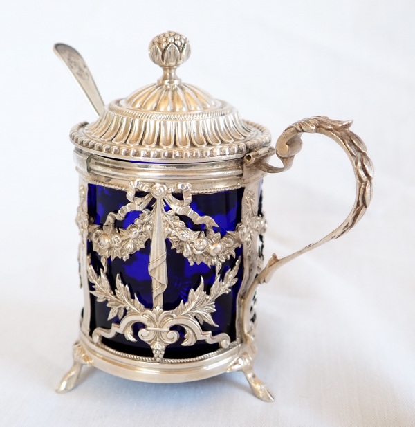 Sterling silver and Baccarat crystal mustard pot, late 19th century