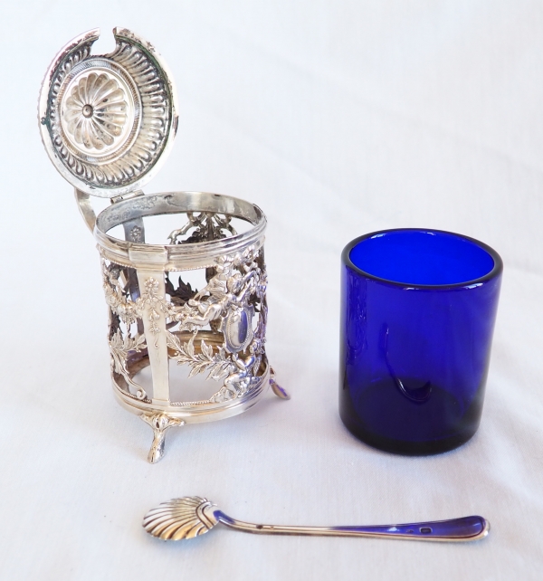 Sterling silver and Baccarat crystal mustard pot, late 19th century