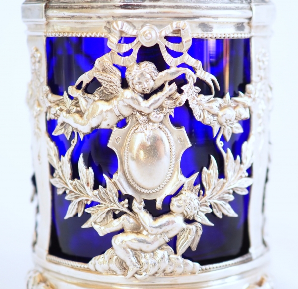 Sterling silver and Baccarat crystal mustard pot, late 19th century