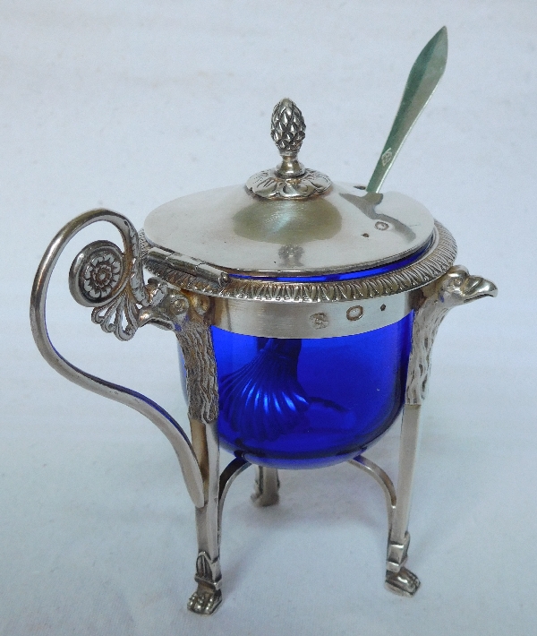 Antique French Empire sterling silver mustard pot, early 19th century (1809)