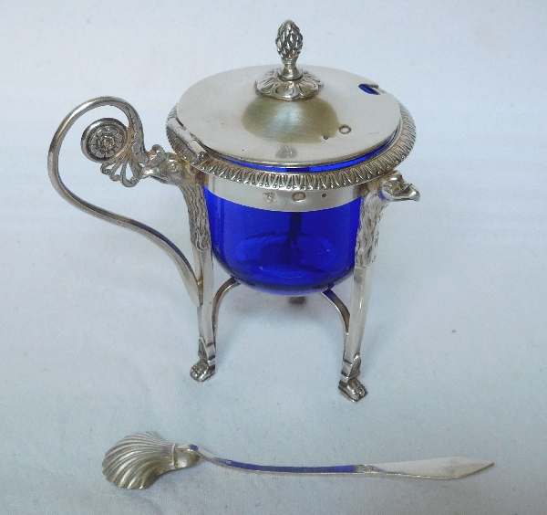 Antique French Empire sterling silver mustard pot, early 19th century (1809)