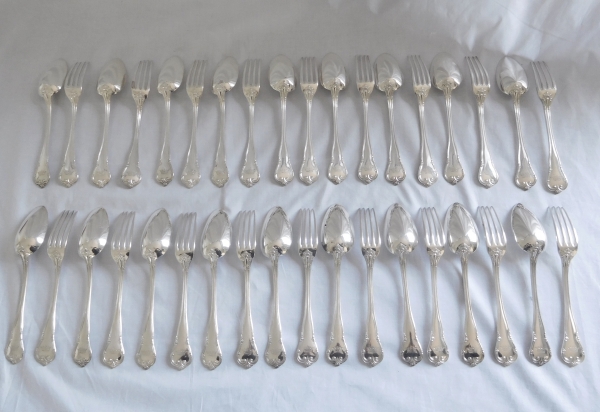 Sterling silver cutlery set, duke crown engraved, silversmith Odiot / Hénin - 113 pieces