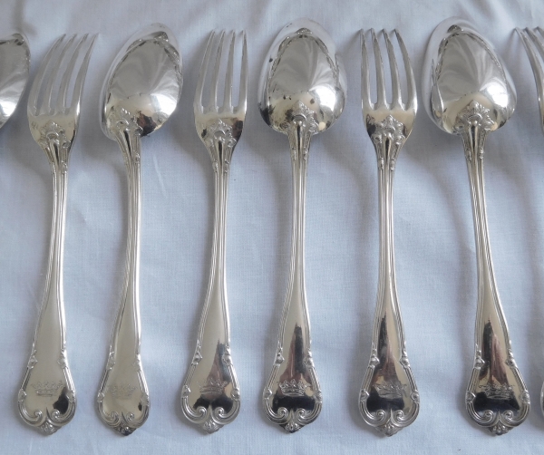 Sterling silver cutlery set, duke crown engraved, silversmith Odiot / Hénin - 113 pieces