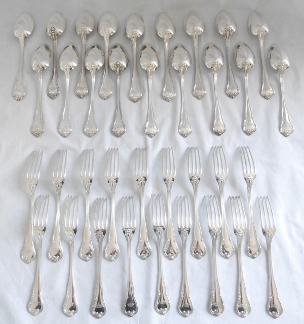 Sterling silver cutlery set, duke crown engraved, silversmith Odiot / Hénin - 113 pieces