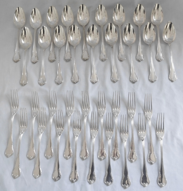 Sterling silver cutlery set, duke crown engraved, silversmith Odiot / Hénin - 113 pieces