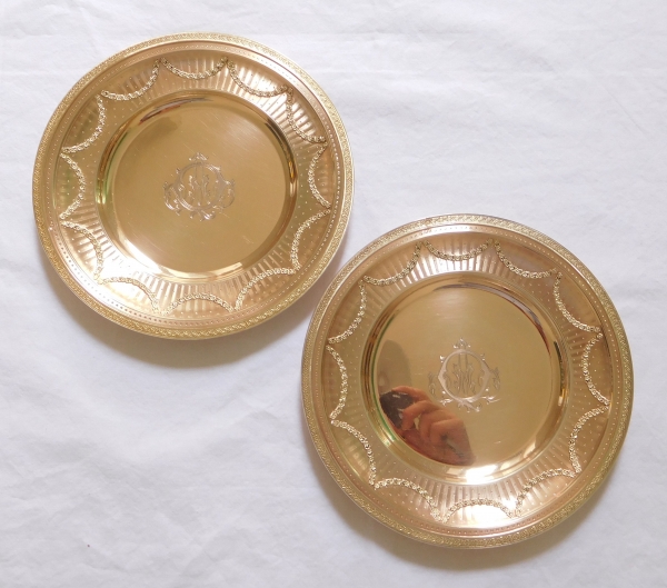 Pairs of Louis XVI style vermeil plates (sterling silver)