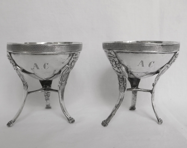 Pair of sterling silver ostrich eggcups, Empire production, early 19th century