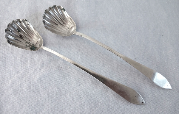 Paire de cuillères en argent massif pour moutardiers, époque début XIXe siècle