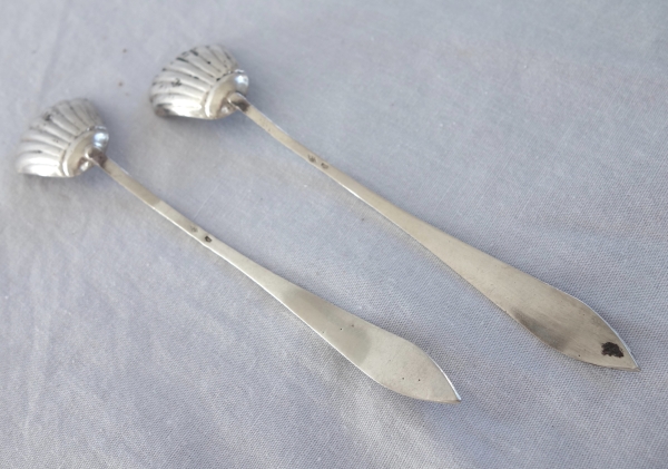 Paire de cuillères en argent massif pour moutardiers, époque début XIXe siècle