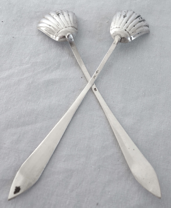 Paire de cuillères en argent massif pour moutardiers, époque début XIXe siècle