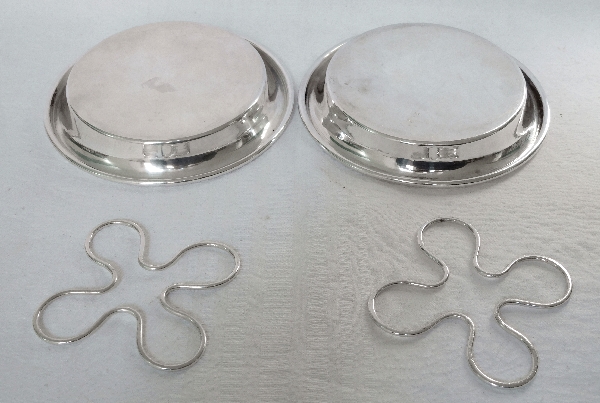 Pair of Christofle silver plate coasters, coat of arms, crown of duke, Exshaw family