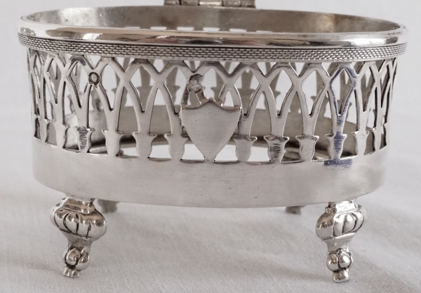 Pair of Louis XVI style sterling silver salt cellars, late 18th century circa 1798