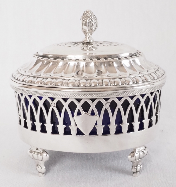 Pair of Louis XVI style sterling silver salt cellars, late 18th century circa 1798