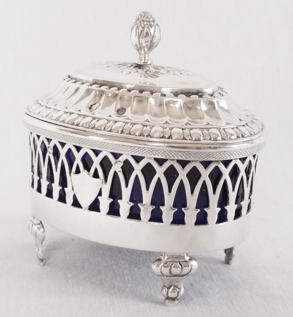 Pair of Louis XVI style sterling silver salt cellars, late 18th century circa 1798