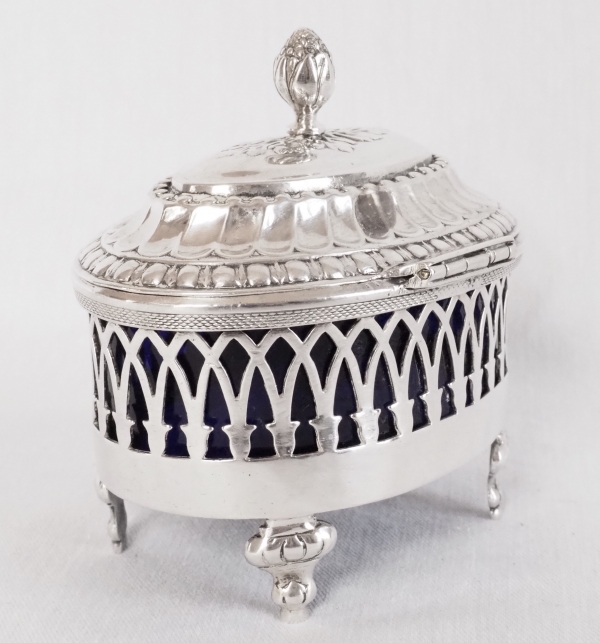 Pair of Louis XVI style sterling silver salt cellars, late 18th century circa 1798