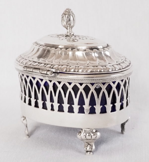 Pair of Louis XVI style sterling silver salt cellars, late 18th century circa 1798