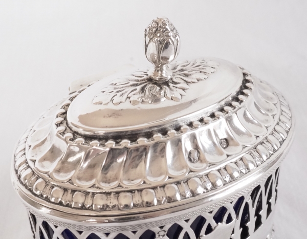 Pair of Louis XVI style sterling silver salt cellars, late 18th century circa 1798