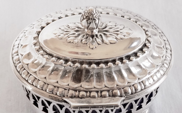 Pair of Louis XVI style sterling silver salt cellars, late 18th century circa 1798