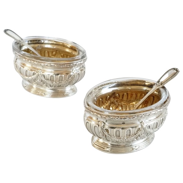 Puiforcat : pair of sterling silver and vermeil Louis XVI style salt cellars