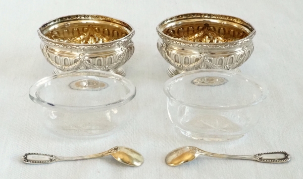 Puiforcat : pair of sterling silver and vermeil Louis XVI style salt cellars