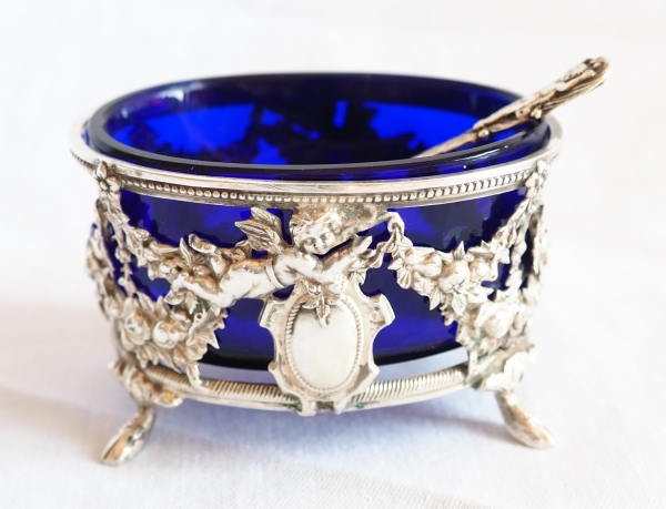 Pair of Louis XVI style sterling silver and Baccarat crystal salt cellars, late 19th century