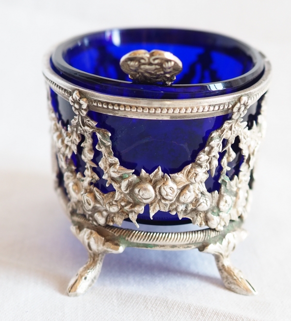 Pair of Louis XVI style sterling silver and Baccarat crystal salt cellars, late 19th century