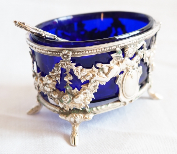 Pair of Louis XVI style sterling silver and Baccarat crystal salt cellars, late 19th century