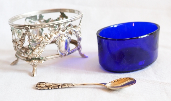 Pair of Louis XVI style sterling silver and Baccarat crystal salt cellars, late 19th century