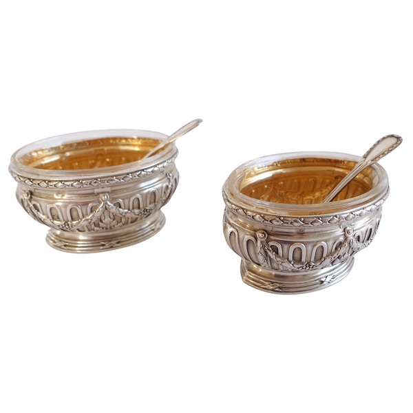 Puiforcat : pair of sterling silver & vermeil salt cellars, Suffren pattern - Louis XVI style