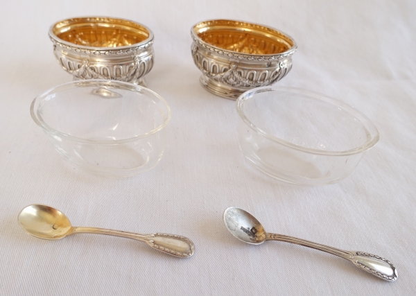 Puiforcat : pair of sterling silver & vermeil salt cellars, Suffren pattern - Louis XVI style