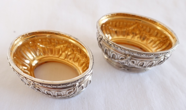 Puiforcat : pair of sterling silver & vermeil salt cellars, Suffren pattern - Louis XVI style