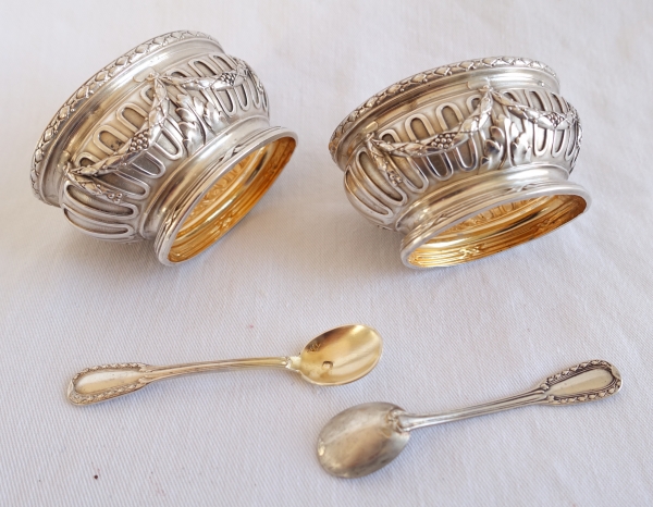 Puiforcat : pair of sterling silver & vermeil salt cellars, Suffren pattern - Louis XVI style