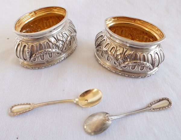 Puiforcat : pair of sterling silver & vermeil salt cellars, Suffren pattern - Louis XVI style