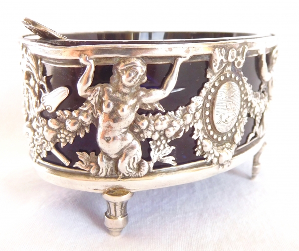 Pair of large Louis XVI sterling silver salt cellars, Paris, 18th century 1780-82 - coat of arms