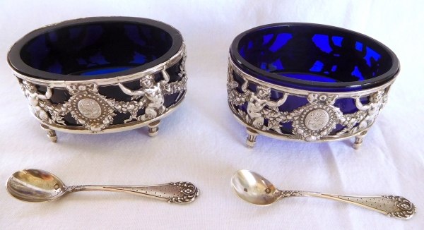 Pair of large Louis XVI sterling silver salt cellars, Paris, 18th century 1780-82 - coat of arms