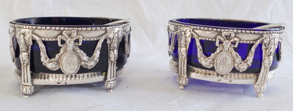 Pair of Louis XVI sterling silver and crystal salt cellars, 18th century